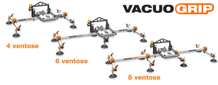 VACUOGRIP COVAL, i dispositivi di sollevamento a vuoto orizzontali sono disponibili con 4, 6 o 8 ventose.